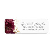 Burgundy Gold Floral Script Wedding Return Address (Vorne)
