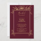 Burgundy Gold Floral Simple Wedding Brautparty Einladung (Vorderseite)