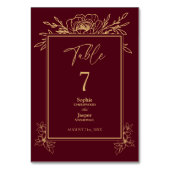 Burgundy Gold Floral Simple Wedding Tischnummer (Vorderseite)