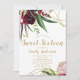 Burgundy Gold Floral Sweet 16 Einladung