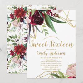 Burgundy Gold Floral Sweet 16 Einladung