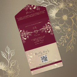 Burgundy Gold Floral Wedding All In One Einladung