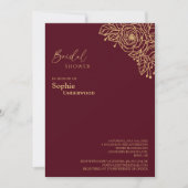 Burgundy Gold Floral Wedding Brautparty Einladung (Vorderseite)