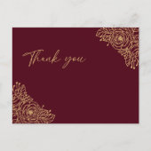 Burgundy Gold Floral Wedding Danke Postcard Postkarte (Vorderseite)