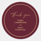 Burgundy Gold Floral Wedding Danke Sticker (Vorderseite)