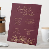 Burgundy Gold Floral Wedding Drinks Bar Sign Sockelschild (In Situ)