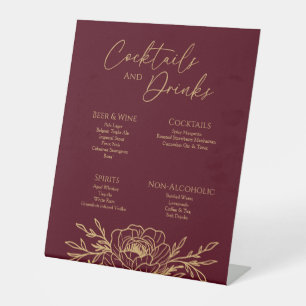 Burgundy Gold Floral Wedding Drinks Bar Sign Sockelschild