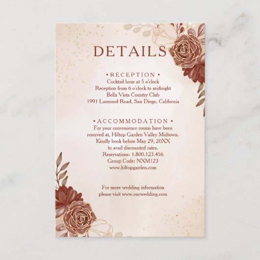 Burgundy & Gold Floral Wedding Enclosure Card Begleitkarte (Vorderseite)