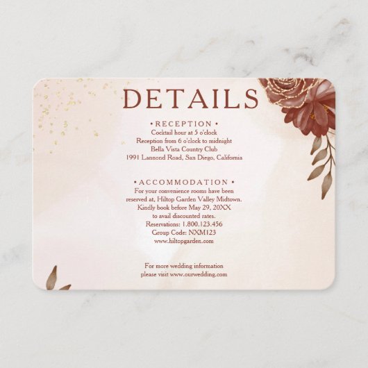 Burgundy & Gold Floral Wedding Enclosure Card Begleitkarte (Vorderseite)