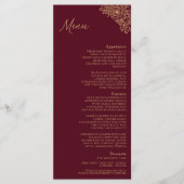Burgundy Gold Floral Wedding Flat Menu Menükarte (Vorderseite)