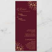 Burgundy Gold Floral Wedding Flat Program Programm (Vorderseite)