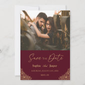 Burgundy Gold Floral Wedding Foto Save the Date (Vorderseite)