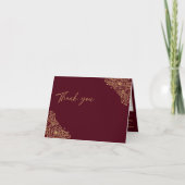 Burgundy Gold Floral Wedding geklappt Danke Karte (Vorderseite)