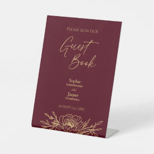 Burgundy Gold Floral Wedding Guest Book Sign Sockelschild