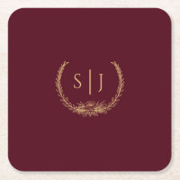 Burgundy Gold Floral Wedding Monogram