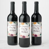 Burgundy Gold Floral Wedding of Wine Label Weinetikett (Flaschen)
