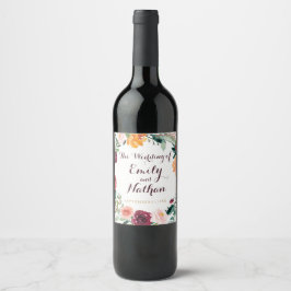 Burgundy Gold Floral Wedding of Wine Label Weinetikett