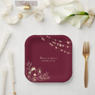 Burgundy Gold Floral Wedding Paper Teller