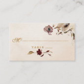 Burgundy Gold Floral Wedding Platzkarte (Vorderseite)