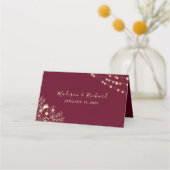 Burgundy Gold Floral Wedding Platzkarte (Rückseite)