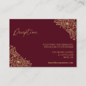 Burgundy Gold Floral Wedding Reception Begleitkarte (Vorderseite)