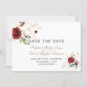 Burgundy Gold Floral Wedding retten das Datum Save The Date