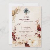 Burgundy Gold Floral Wedding RSVP Card Einladung (Vorderseite)