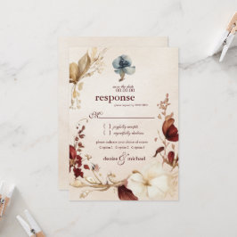 Burgundy Gold Floral Wedding RSVP Card Einladung