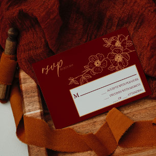 Burgundy Gold Floral Wedding Simple RSVP Card Karte