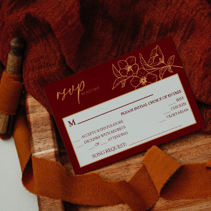 Burgundy Gold Floral Wedding Song Request UAWG RSVP Karte