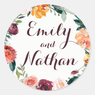 Burgundy Gold Floral Wedding Sticker