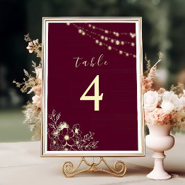 Burgundy Gold Floral Wedding Tischnummer