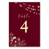 Burgundy Gold Floral Wedding Tischnummer (Rückseite)