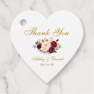 Burgundy Gold Floral Wedding Vielen Dank Geschenkanhänger