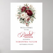 Burgundy Gold Flowers Bridal Shower Welcome Poster (Vorne)