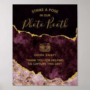 Burgundy Gold Foil Agate Foto Stand Wedding Sign Poster