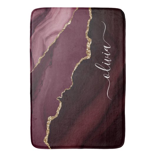 Burgundy Gold Foil Agate Geode Gold Monogram Badematte (Vorderseite Vertikal)