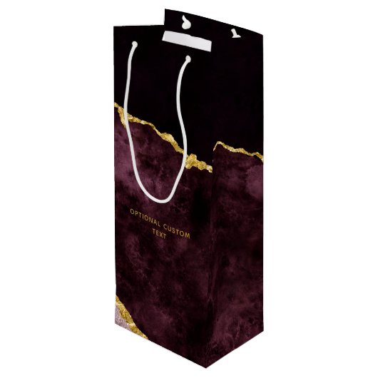 Burgundy Gold Foil Agate Hochzeitsgratulation Geschenktüte Für Weinflaschen (Rückseite Schrägansicht)