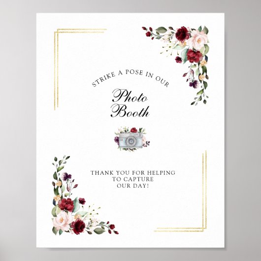 Burgundy Gold Foil Foto Stand Wedding Sign Poster (Vorne)