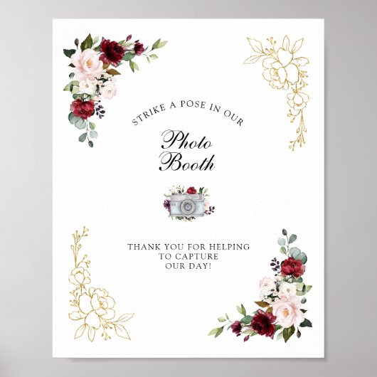 Burgundy Gold Foil Foto Stand Wedding Sign Poster (Vorne)