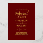 Burgundy Gold Foil Hochzeit Probe und Abendessen Folieneinladung (Vorderseite)