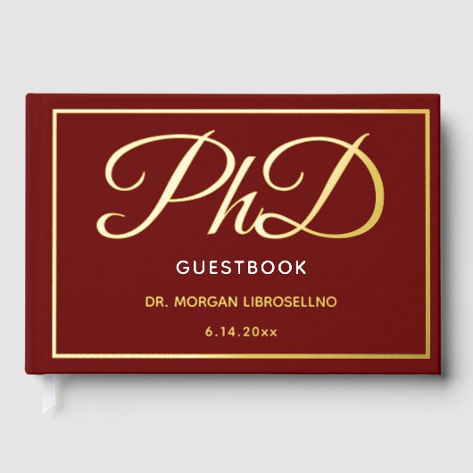 Burgundy Gold Foil PhD Abschluss Gästebuch (Vorderseite)