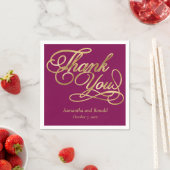 Burgundy & Gold Foil Thank You Calligraphy Wedding Serviette (Beispiel)