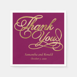 Burgundy & Gold Foil Thank You Calligraphy Wedding Serviette