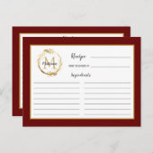 Burgundy Gold Foliage Monogram Rezept Card Postkarte (Vorne/Hinten)