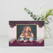 Burgundy Gold Foto Brautparty Save The Date (Stehend Vorderseite)