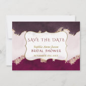 Burgundy Gold Foto Brautparty Save The Date (Rückseite)