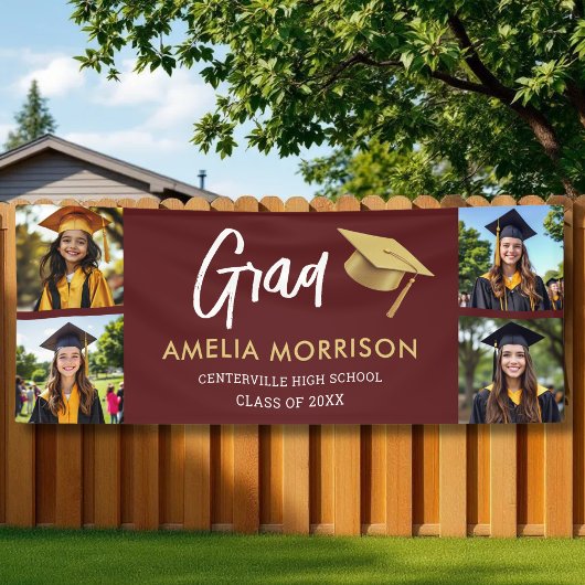Burgundy Gold Foto Collage Graduate Abschluss Banner