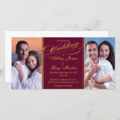 Burgundy Gold Foto Collage Wedding Einladung (Vorne/Hinten)