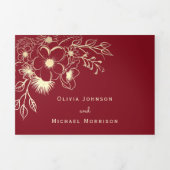 Burgundy Gold Foto Tri-Fold Wedding Einladung (Cover)